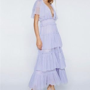Nasty Gal Tulle Tiered Plunge Maxi Dress